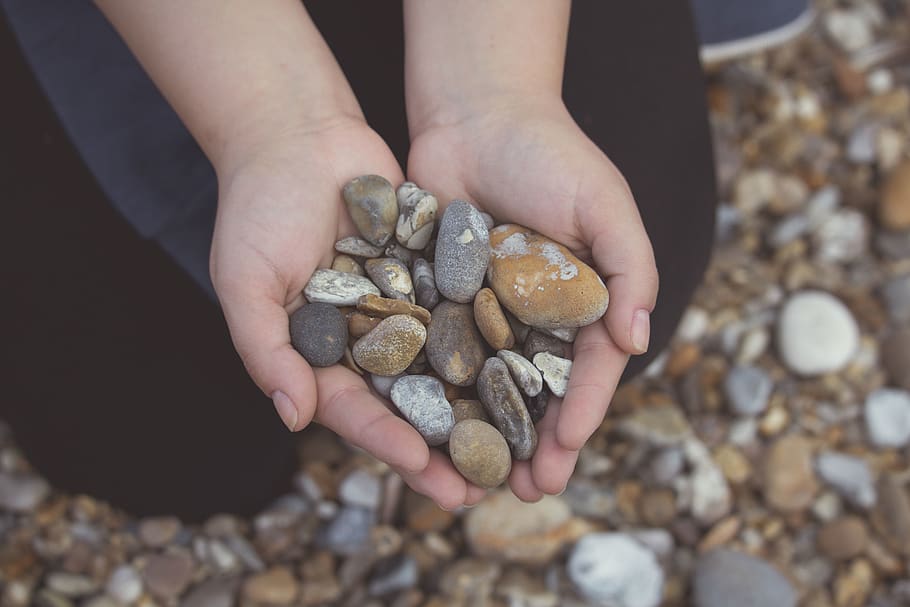 pebbles, rocks, hands, beach, human hand, human body part, one person HD wallpaper