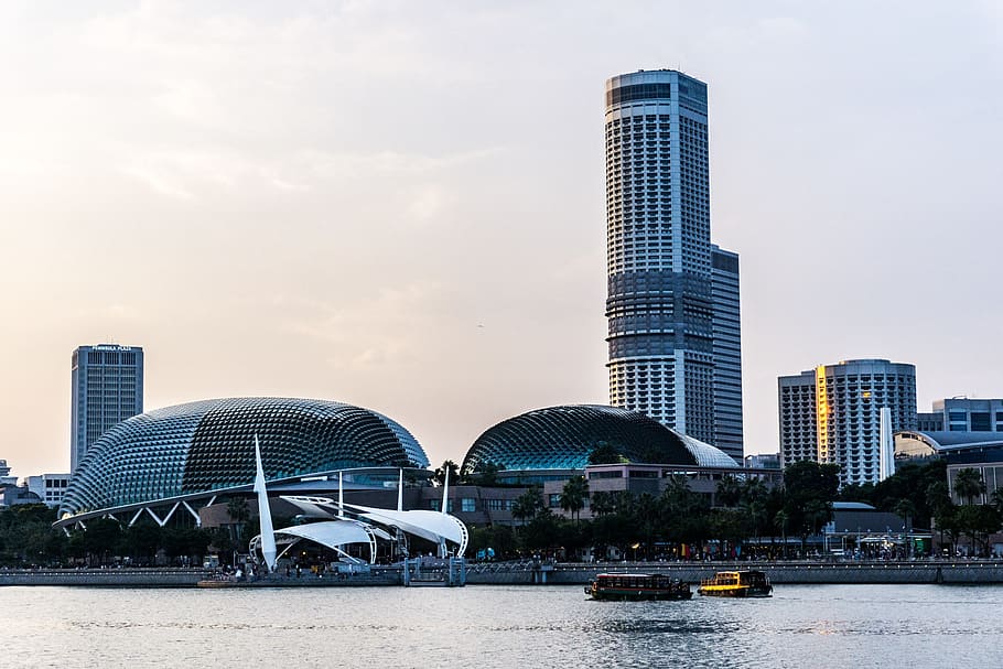 singapore, cbd, skyscraper, building, tower, town, sunset, cloudy HD wallpaper