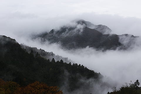 mountain cover with white clouds, nature, weather, fog, outdoors HD wallpaper