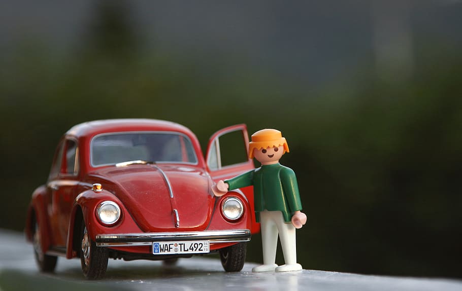 volkswagen, volkswagen beetle, red, playmo, playmobil, kids, HD wallpaper