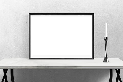 wall, poster, frame, plants, desk, candle, technology, copy space HD wallpaper