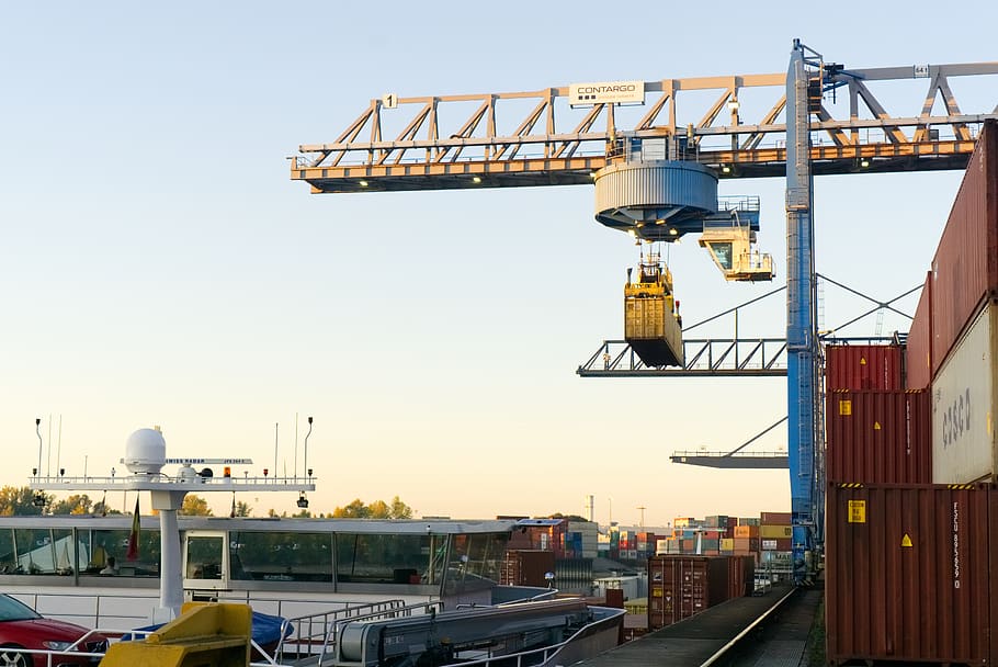 crane, loading crane, container, port, cargo, stacked, container handling HD wallpaper