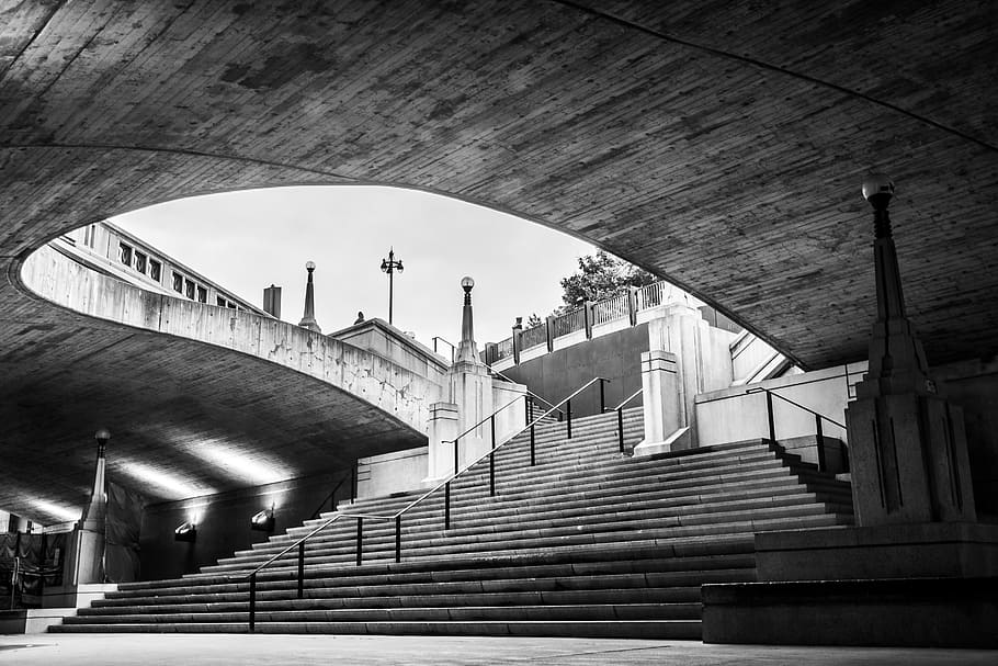 wide, contrast, light, sky, empty, stair, path, architecture HD wallpaper