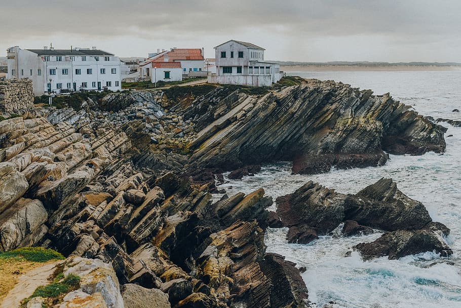 white house on cliff, nature, ocean, water, sea, outdoors, promontory HD wallpaper