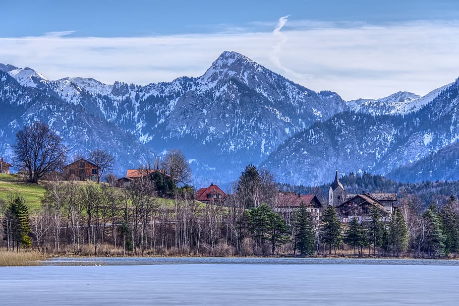 alpine, mountains, mountain range, snow, lake, lake weissensee HD wallpaper