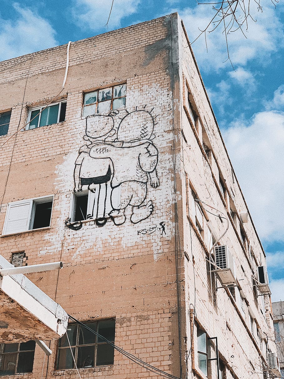 graffiti décor, brick, painting, mural, art, wall, urban, window HD wallpaper