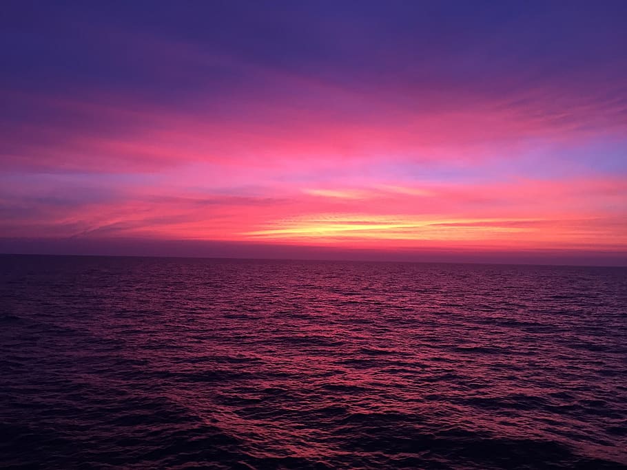 sunset, world, color, nature, sky, landscape, sea, water, horizon over water HD wallpaper