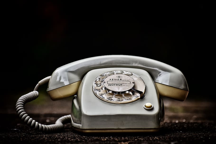 old phone, 60s, 70s, grey, dial, post, telephone handset, retro styled, HD wallpaper