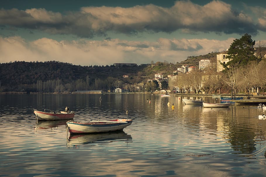 boats, lake, nature, blue, sail, fishing, sky, landscape, summer, HD wallpaper