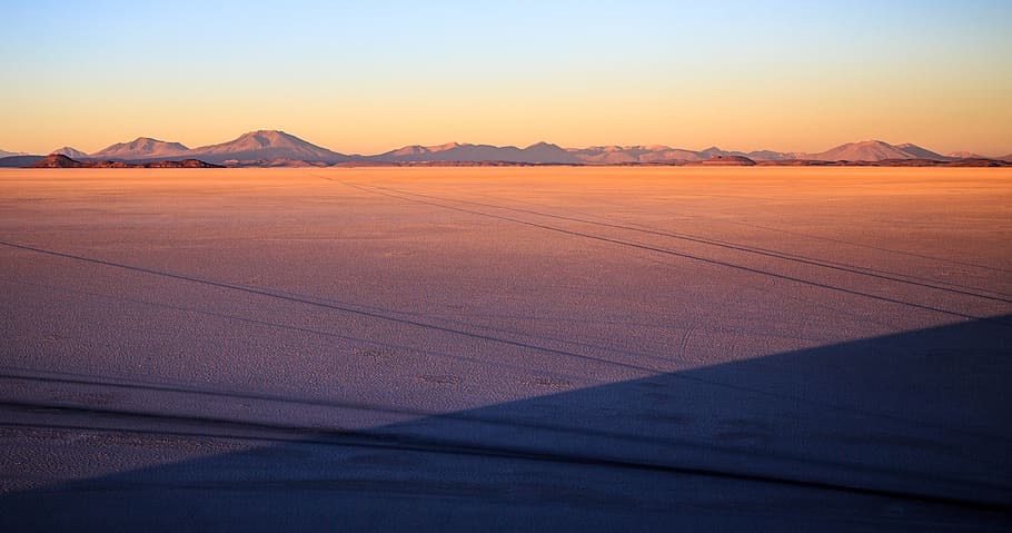 desert, salar, uyuni, sunset, sunrise, salt, mountaint, landscape HD wallpaper