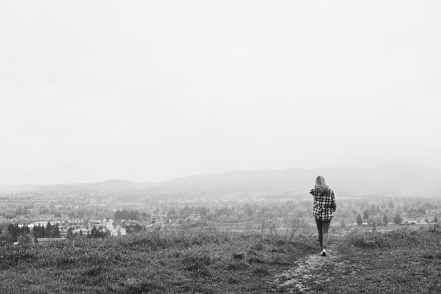 wander, nature, landscape, hills, woman, one person, rear view HD wallpaper