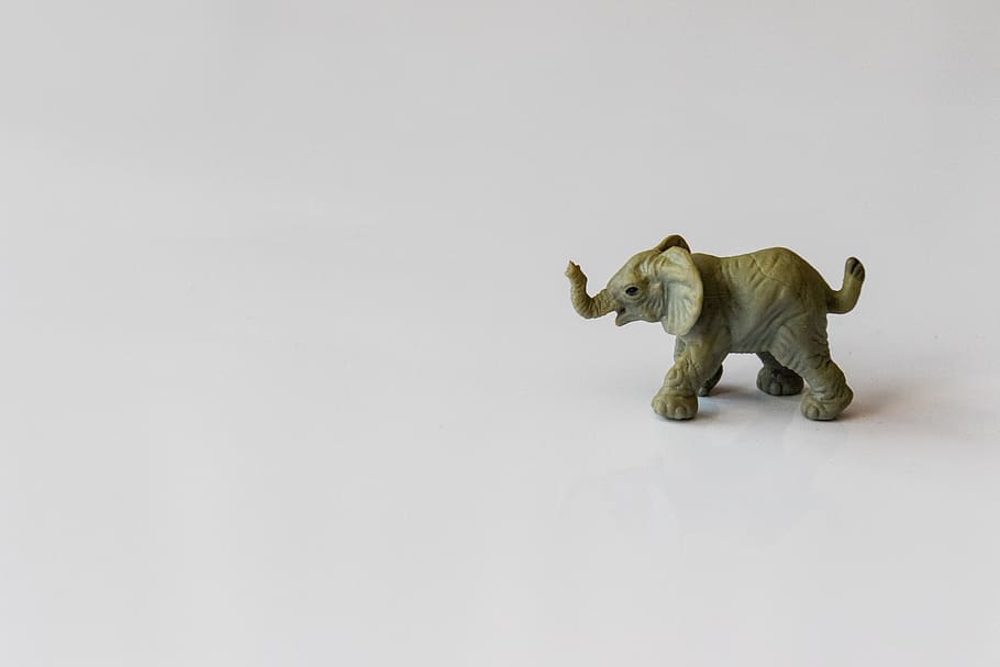 Gray Elephant Figurine, animal, art, baby, illustration, mammal