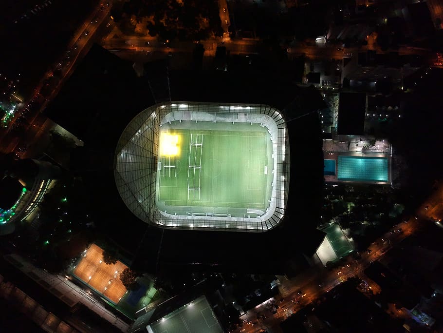 bird's eye view photography of NFL field, drone view, aerial view HD wallpaper