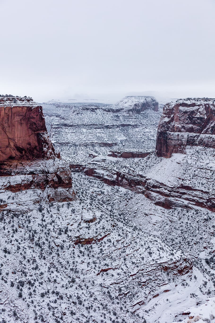rock formation covered with snow, nature, outdoors, mountain HD wallpaper