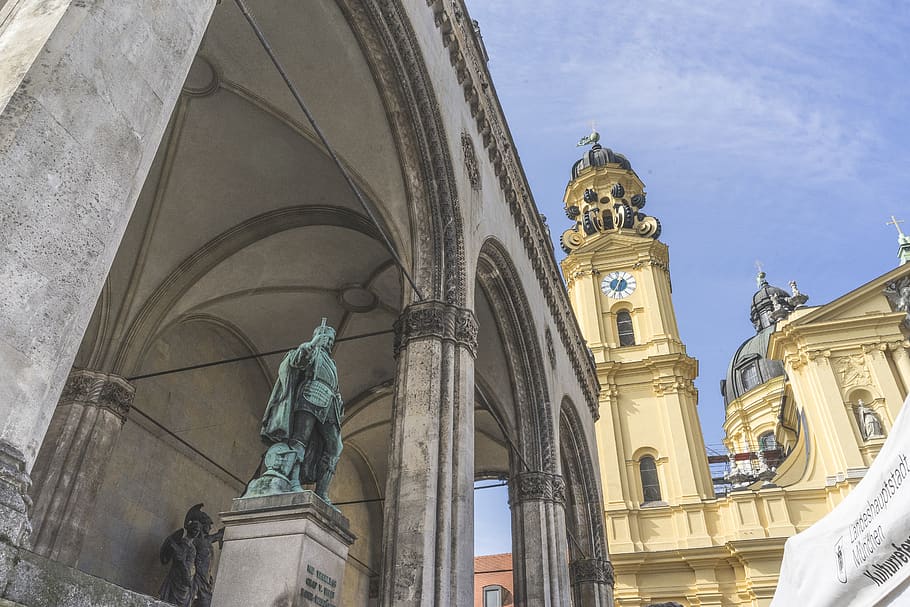 germany, munich, architecture, sculpture, monument, clock, historic HD wallpaper