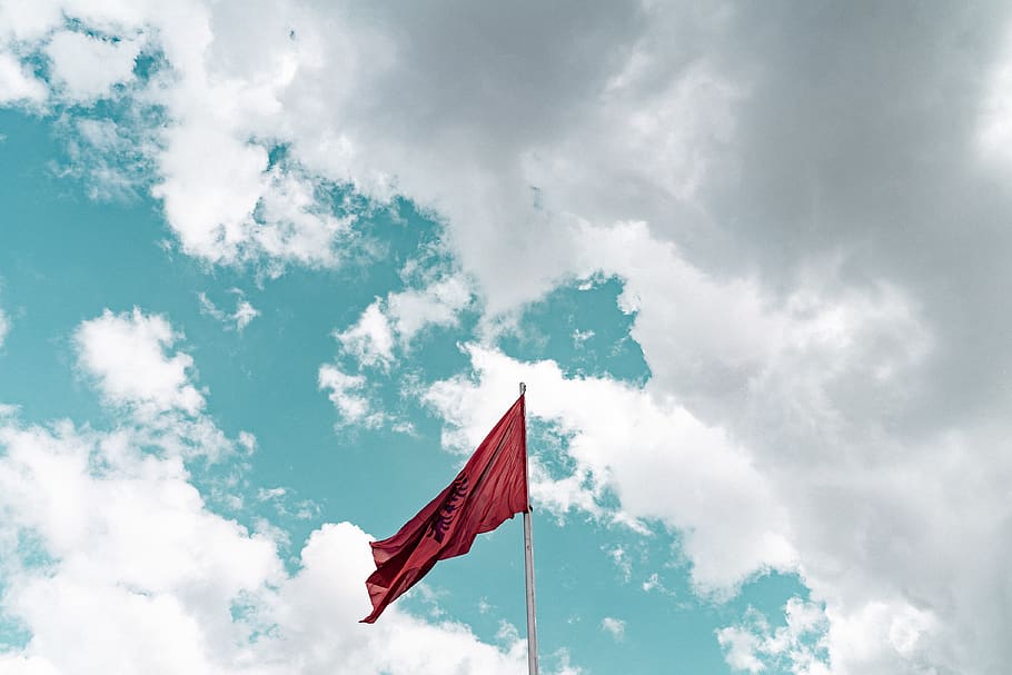 waving Albania flag, symbol, american flag, adventure, leisure activities