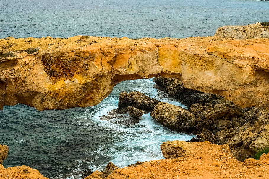 cyprus, cavo greko, korakas bridge, landscape, rock, sea, geology, HD wallpaper