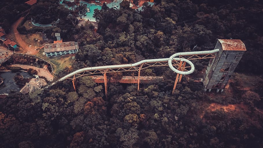 brown and white theme park slide tunnel during day, nature, outdoors, HD wallpaper