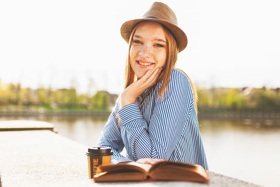 Woman Sitting While Holding Book Page Near Lake, attractive, backlit HD wallpaper
