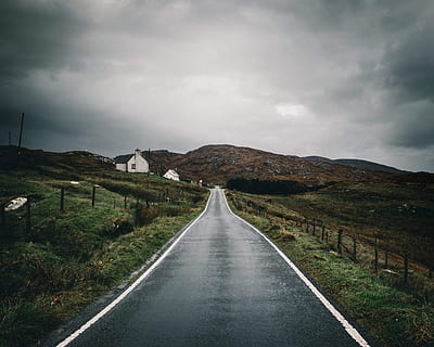 cleared road beide grass field during daytime, isle of barra HD wallpaper