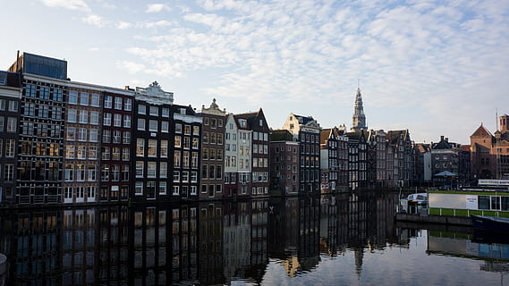 netherlands, amsterdam, apt, sky, river, europe, day time, skyline HD wallpaper