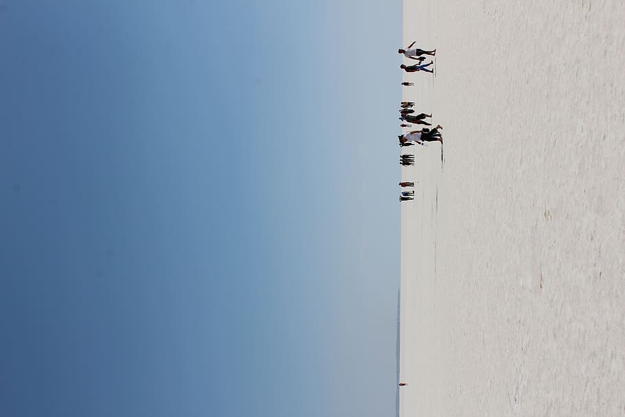 people on white surface, sky, lake, salt, copy space, day, architecture HD wallpaper