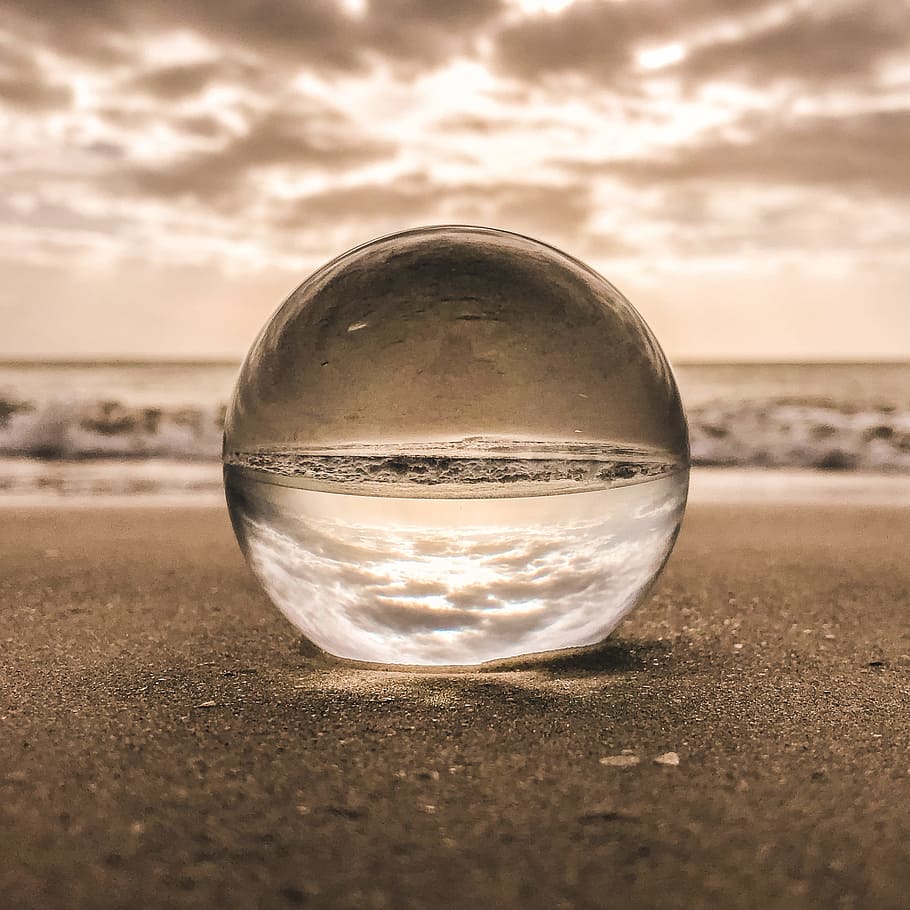 Beach Sand, ball-shaped, clouds, glass, macro, ocean, outdoors HD wallpaper