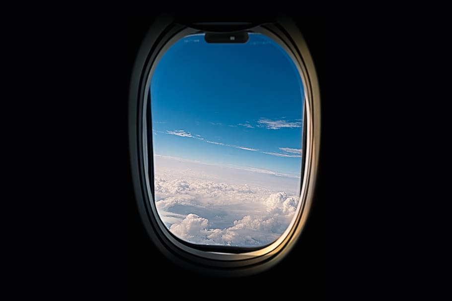 airline window viewing white clouds, airplane, sky, air vehicle HD wallpaper