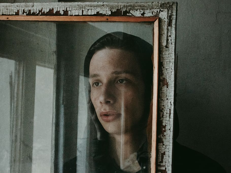 man facing glass window, person, human, people, face, portrait HD wallpaper