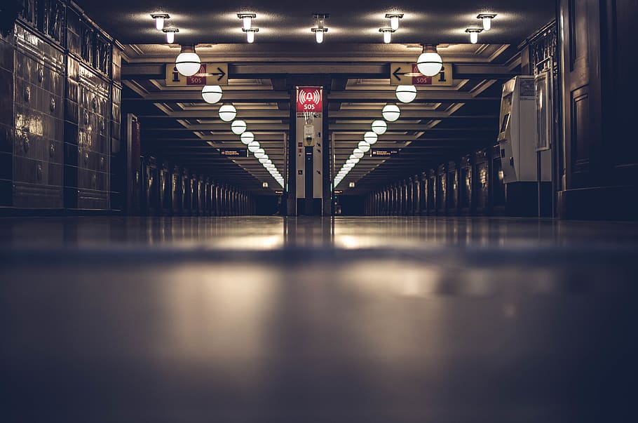 Photo of Hallway, building, ceiling, dark, empty, indoors, inside HD wallpaper