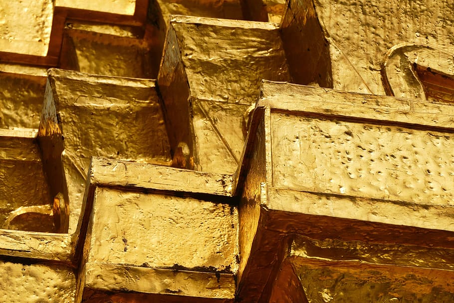 gold, brick, yellow, wall, building, construction, building blocks HD wallpaper