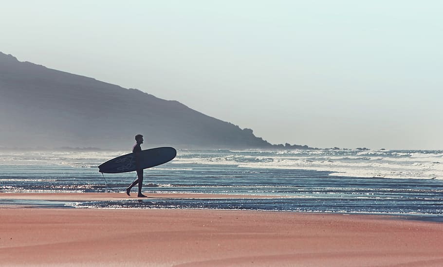 morocco, asilah, beach, mountain, sea, waves, surf, colorfull HD wallpaper