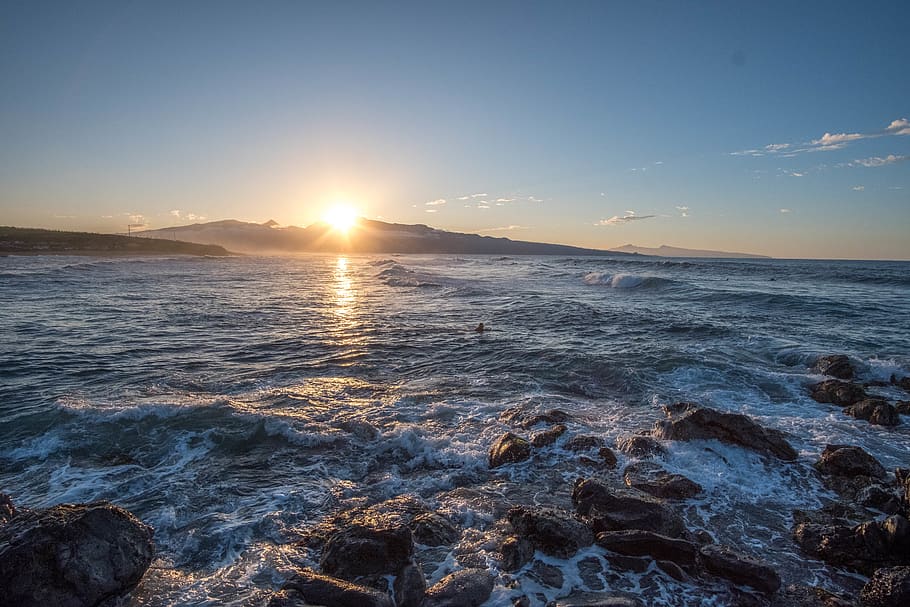 volcano, mountain, sunset, ocean, maui, hawaii, surfing, michael liao HD wallpaper