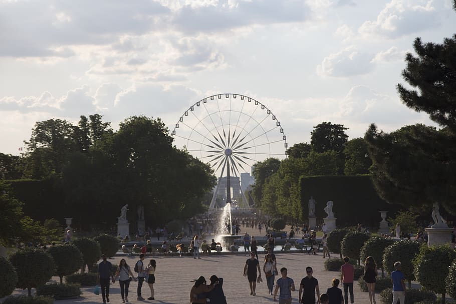 france, paris, museum, architecture, great wheel, louvre, garden, HD wallpaper