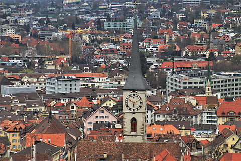 panorama, chur, far view, alpine, travel, clock, scenery, the stage HD wallpaper