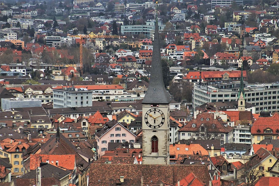 panorama, chur, far view, alpine, travel, clock, scenery, the stage HD wallpaper