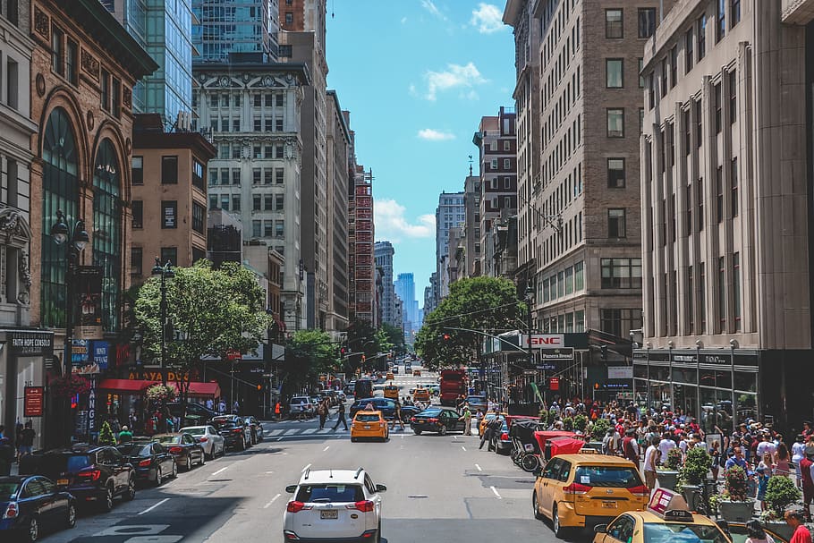 Online crop | HD wallpaper: assorted color vehicles between concrete ...