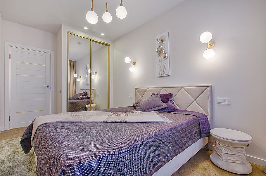 Purple Blanket, bed, bedroom, color, comfort, contemporary, cushion, HD wallpaper