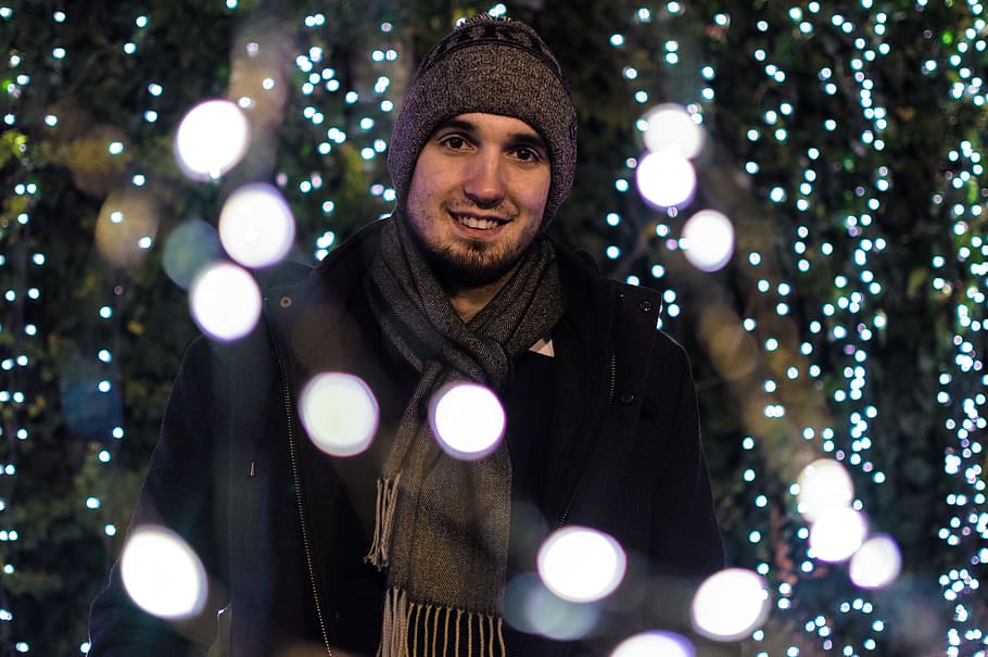 Man Wearing Snow Coat With Bokeh Light Background, blurred background HD wallpaper