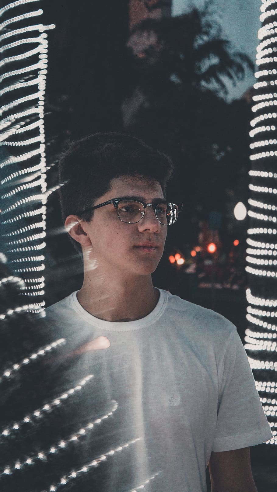 Man Wearing White Crew-neck Shirt, eyewear, fine-looking, pensive HD wallpaper