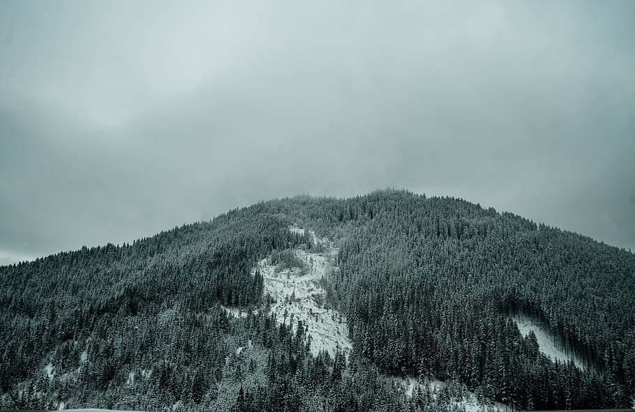 Grayscale Photography of Mountain Under Cloudy Sky, clouds, cold HD wallpaper