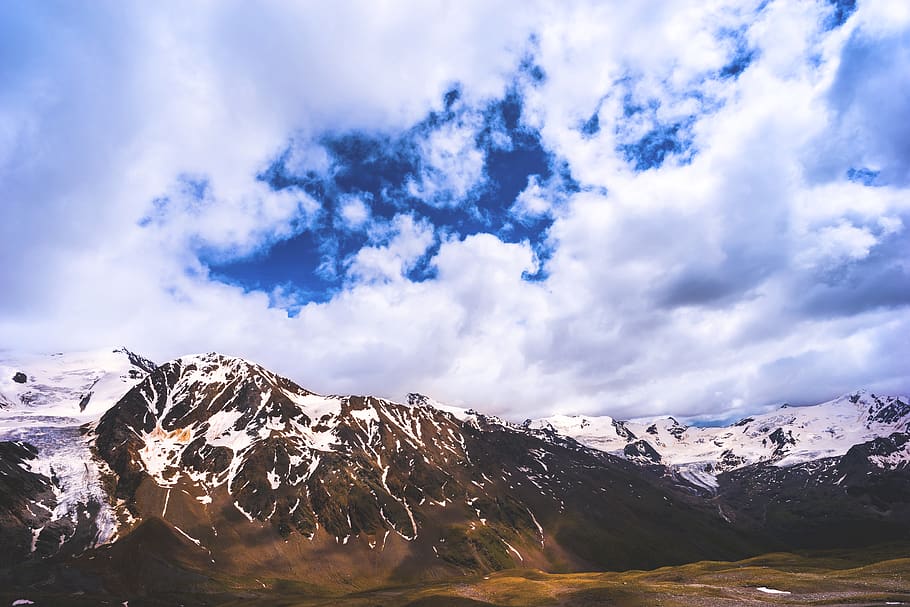 mountain under cloudy sky, nature, alps, outdoors, snow, glacier HD wallpaper
