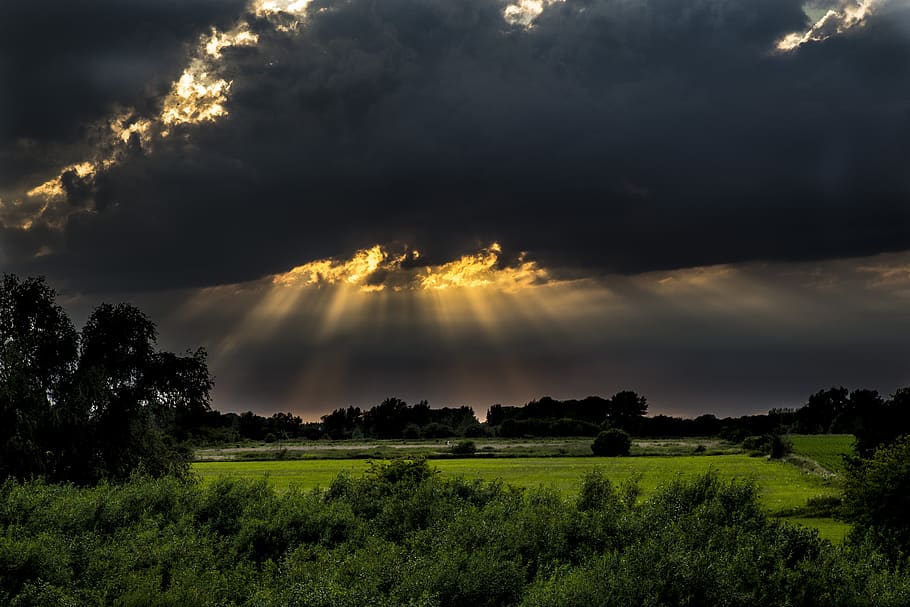 Sun Covered Dark Clouds, cropland, farm, field, grass, heaven HD wallpaper