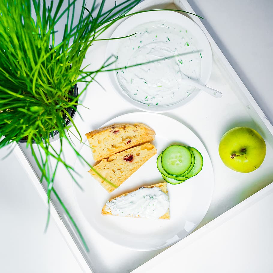 bread on white plate, food and drink, freshness, healthy eating HD wallpaper