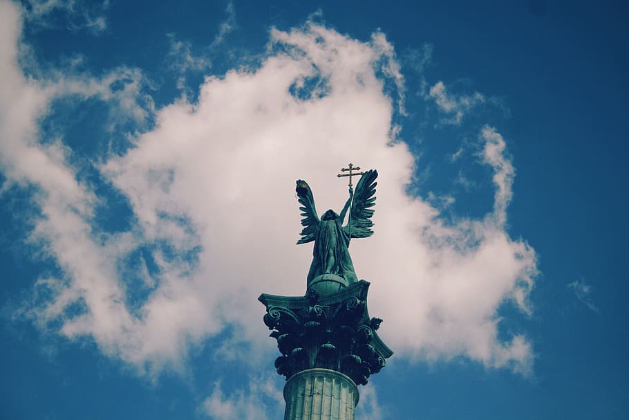 hungary, budapest, budapeşte, statue, sky, cloud, sculpture HD wallpaper