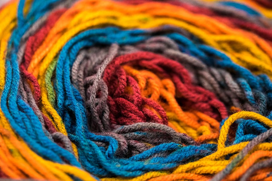 multicolored yarns, wool, clothing, scarf, apparel, knitting, HD wallpaper