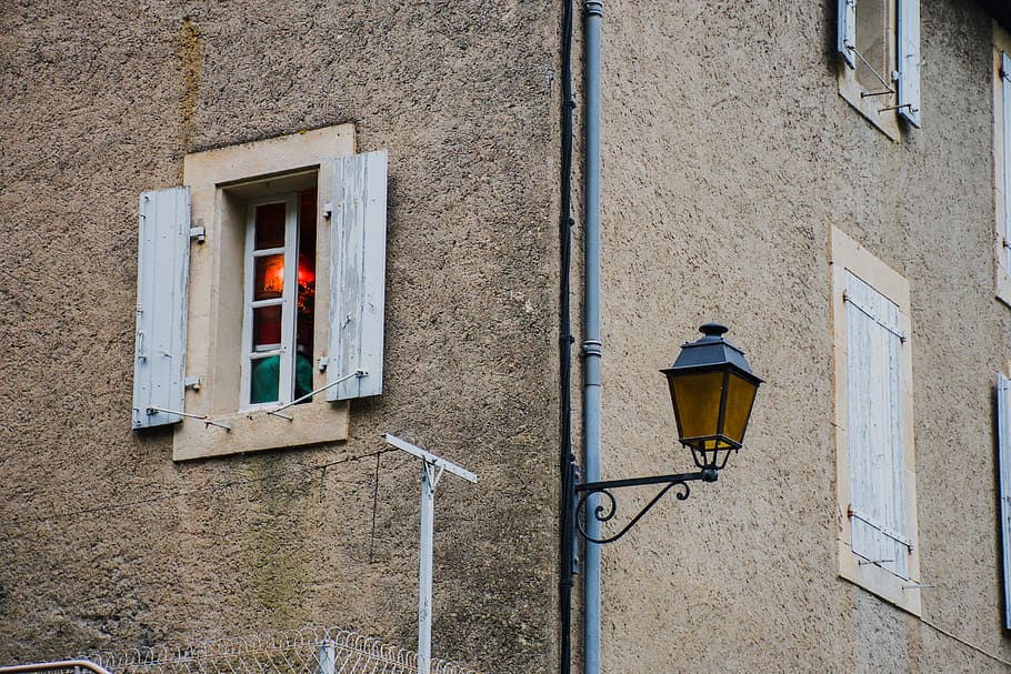 black sconce lantern at daytime, france, lastours, town, window HD wallpaper