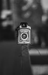 grayscale Fotobox camera, electronics, wristwatch, photography HD wallpaper