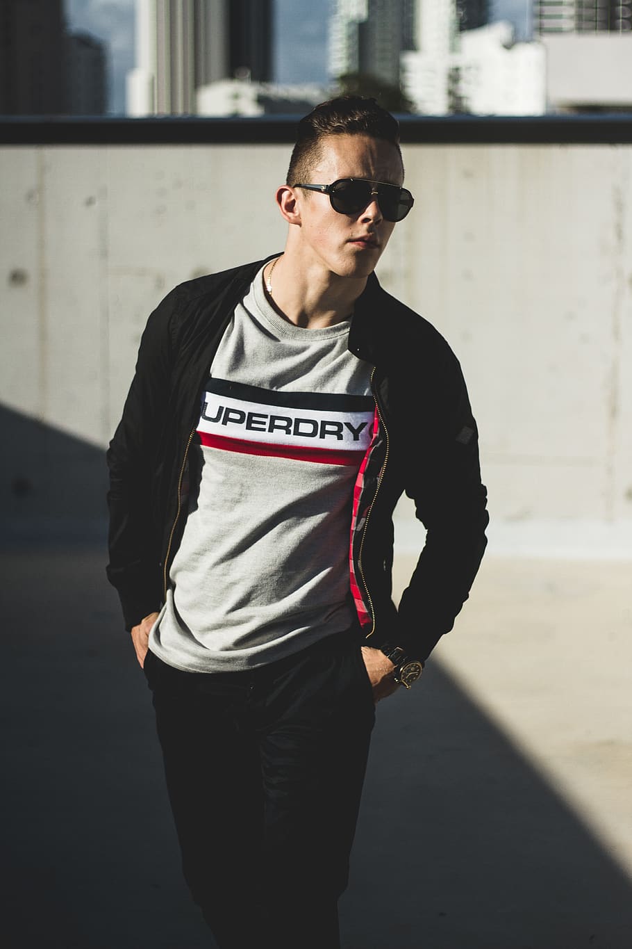 man standing beside wall, fashion, glasses, one person, sunglasses HD wallpaper