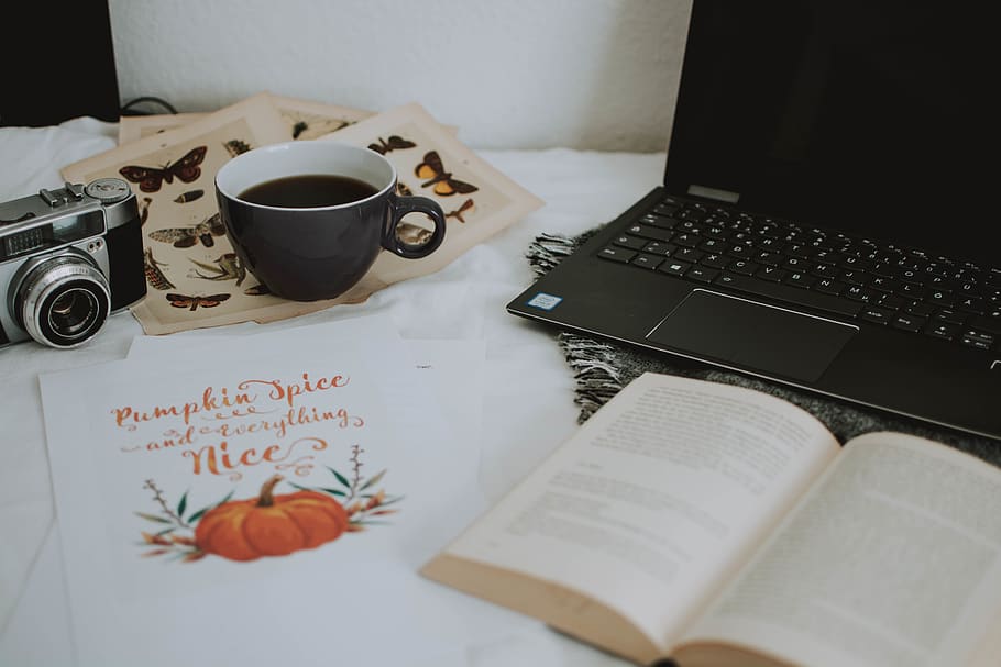 Cup of Coffee Near Laptop Computer, art, artistic, black coffee HD wallpaper